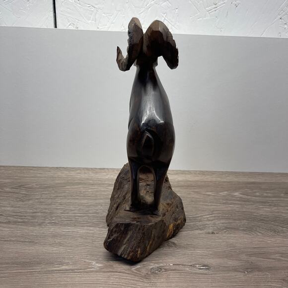 Vintage Ironwood Bighorn Mountain Ram Sheep Hand Carved Statue Sculpture 11" - Picture 5 of 10